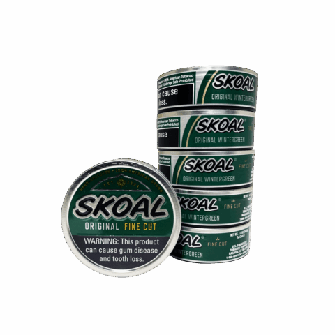 Skoal Original Fine Cut dipping tobacco tin top view showing green lid with Skoal logo, Original Fine Cut label, Hand Selected 100% American Grown designation, and Est. 1934 - buy Skoal Original dip online