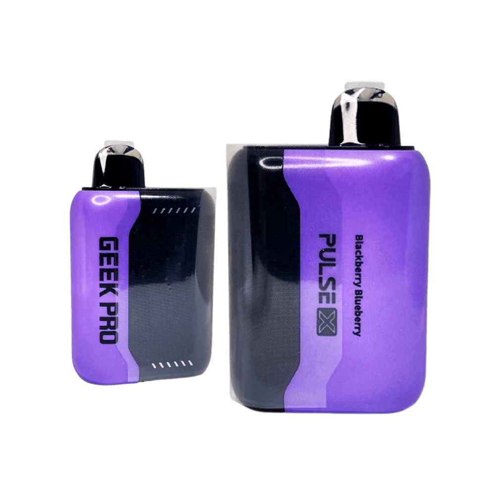 Geek Bar Pulse X 25K Puffs Blackberry Blueberry disposable vape in purple and black with Geek Pro device