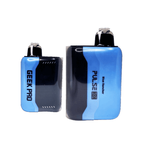 Geek Bar Pulse X 25K Puffs Blue Rancher disposable vape in blue and black with Geek Pro device