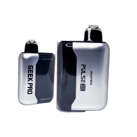 Geek Bar Pulse X 25K Puffs Miami Mint disposable vape with Geek Pro device on white background