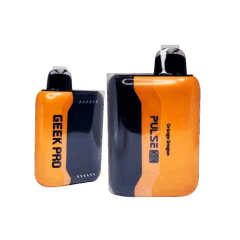 Geek Bar Pulse X 25K Puffs Orange Dragon disposable vape in orange and black with Geek Pro device