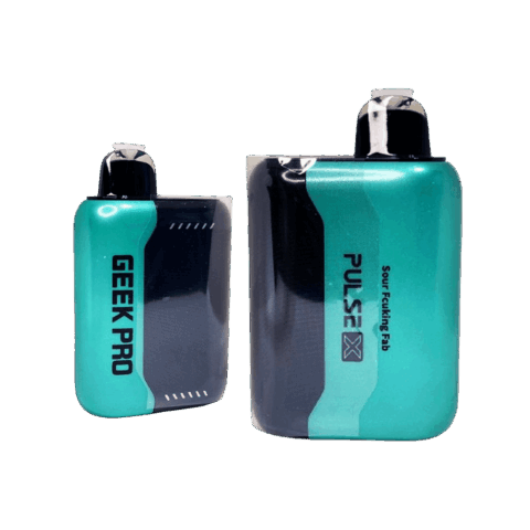 Geek Bar Pulse X 25K Puffs Sour Fcuking Fab disposable vape in teal and black with Geek Pro device