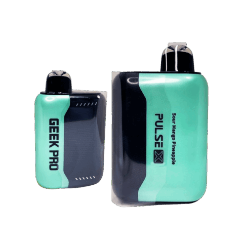 Geek Bar Pulse X 25K Puffs Sour Mango Pineapple disposable vape in teal and black with Geek Pro device