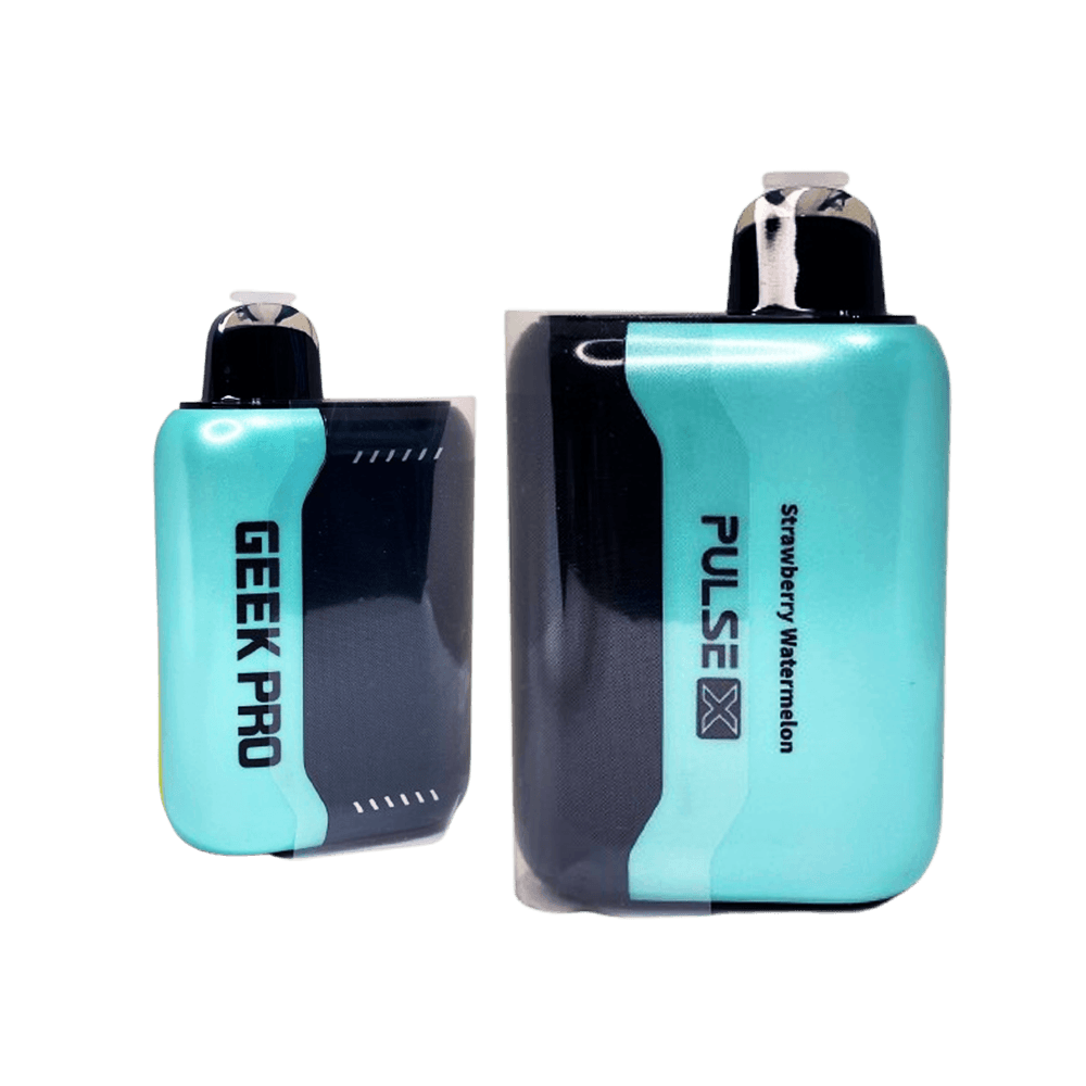 Geek Bar Pulse X 25K Puffs Strawberry Watermelon disposable vape in teal and black with Geek Pro device