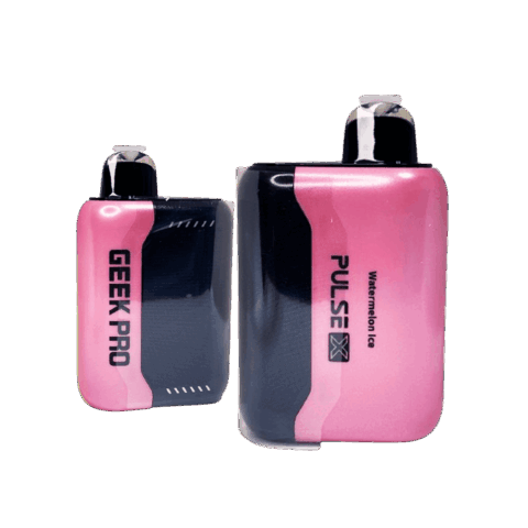Geek Bar Pulse X 25K Puffs Watermelon Ice disposable vape in pink and black with Geek Pro device